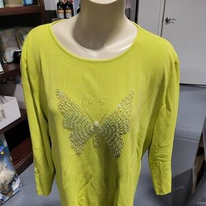 Sweaterworks Women's Butterfly Graphic Lime Green Sweater Sz 2X